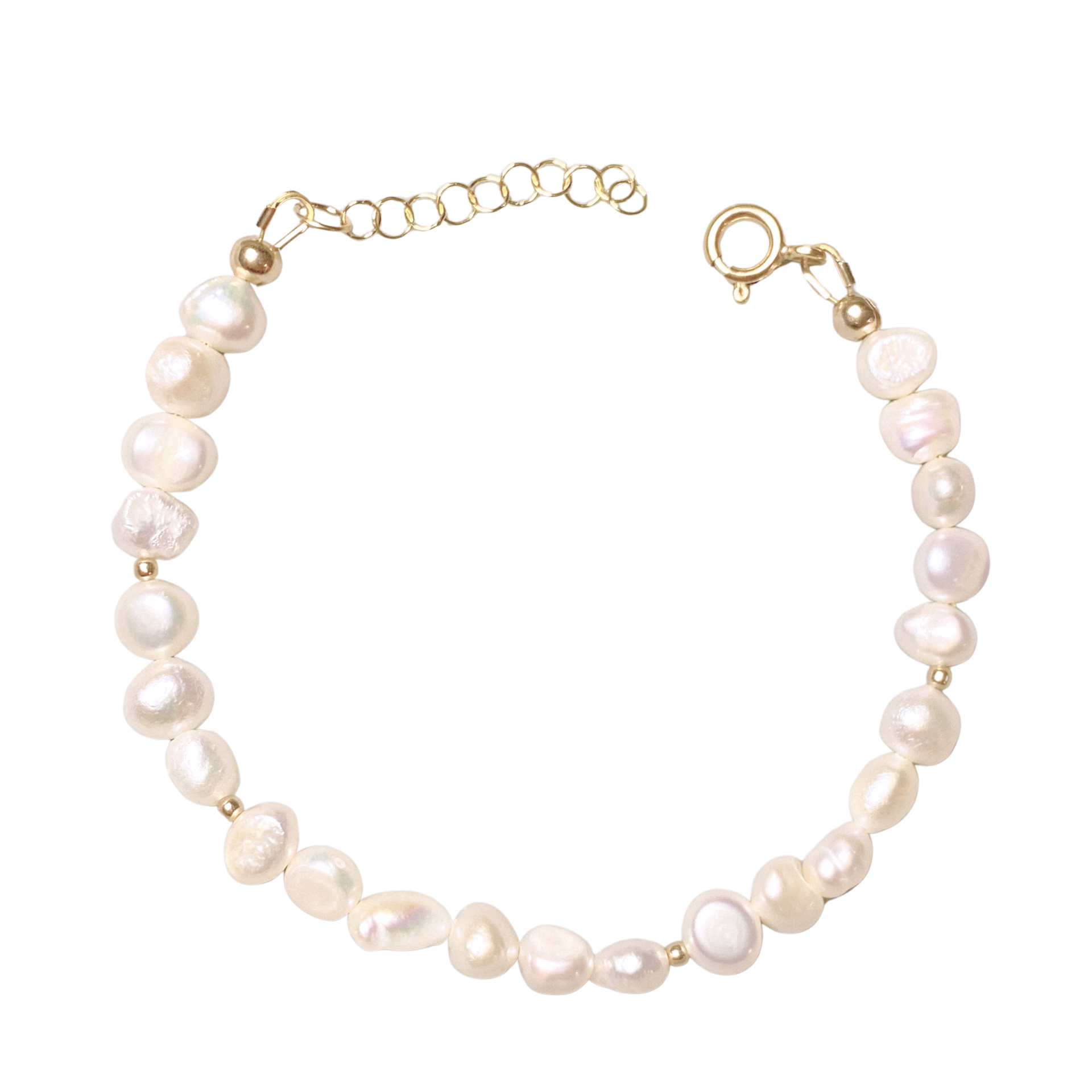 Natural White Freshwater Pearl good Bracelet with Gold Plated Beads