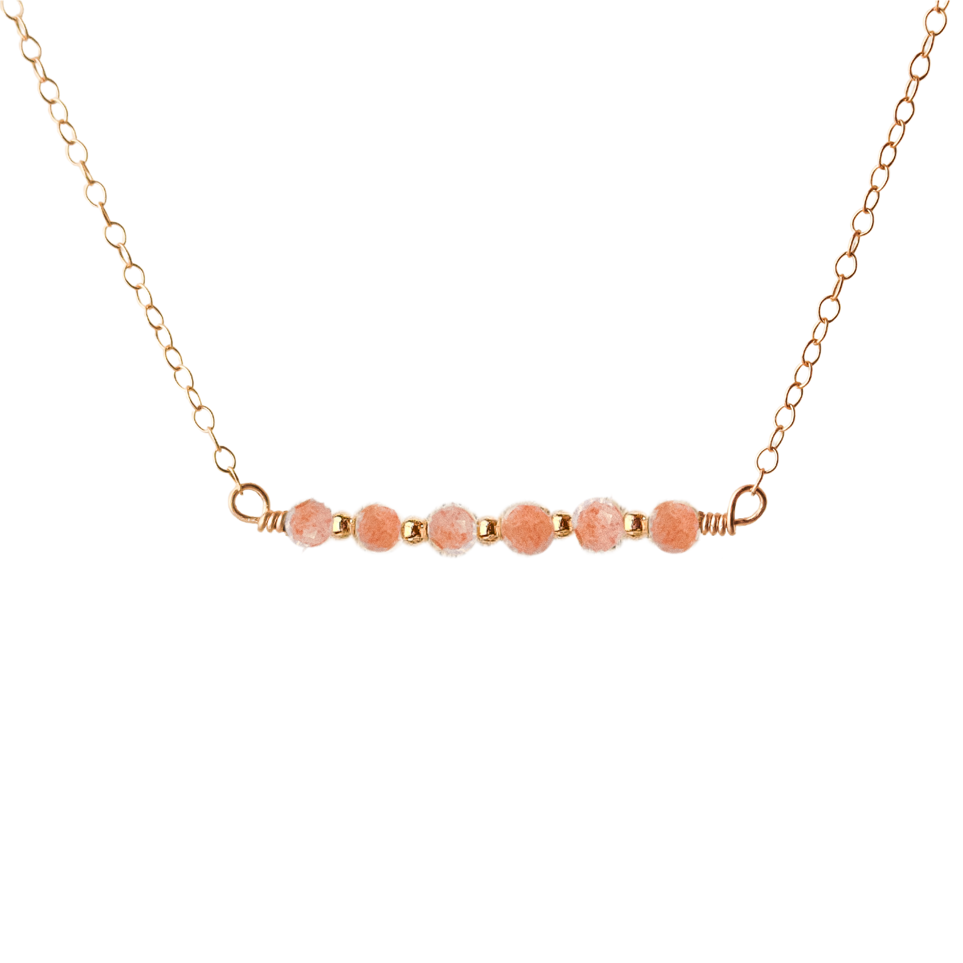 gold-filled gemstone bar necklace with sunstone gemstones